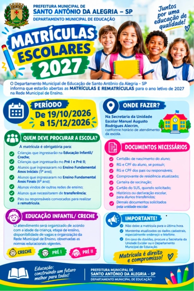Fique atento a da das Matriculas 