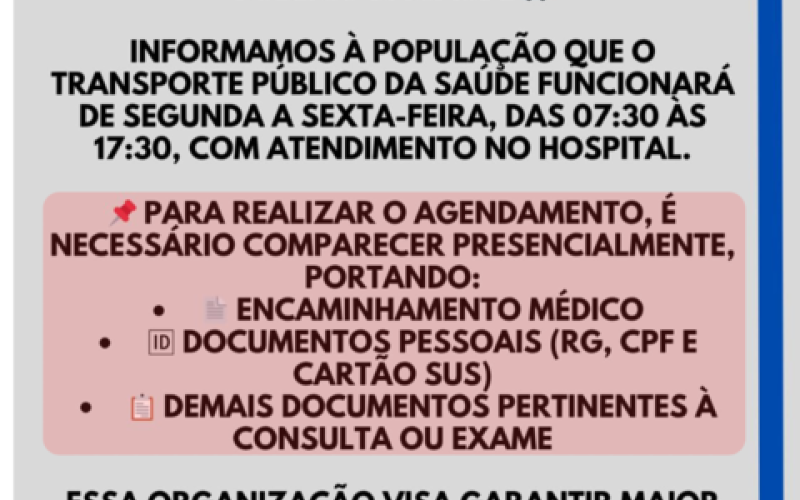 TRANSPORTE PÚBLICO DA SAÚDE - AVISO IMPORTANTE