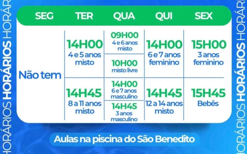 Horário natação  infantil 