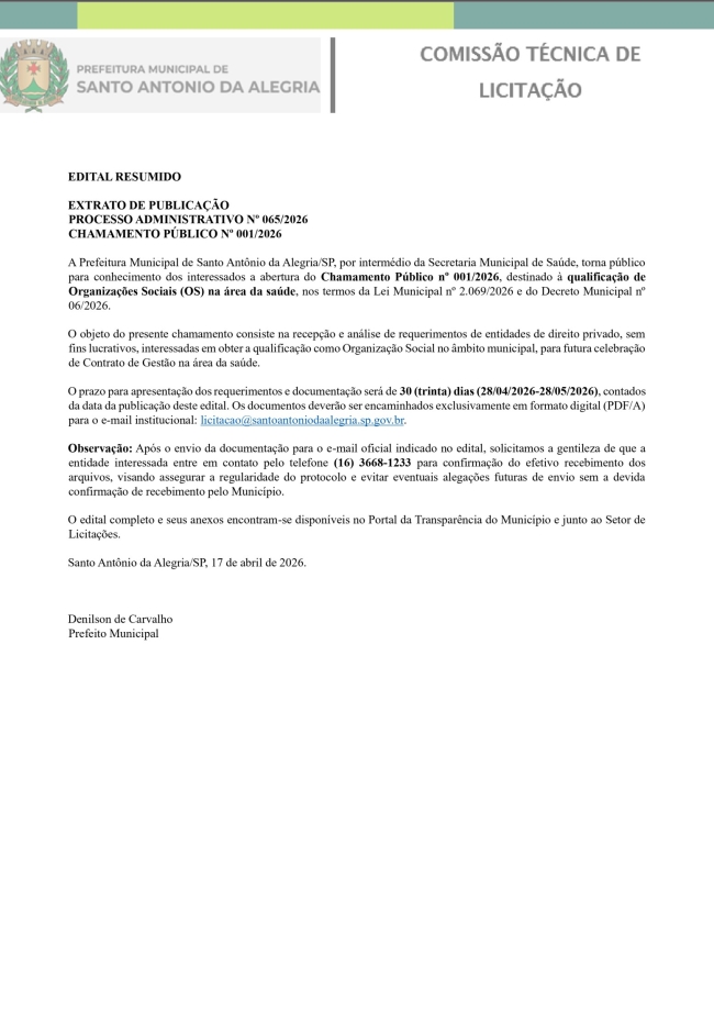 ABERTURA DE CHAMAMENTO PUBLICO 